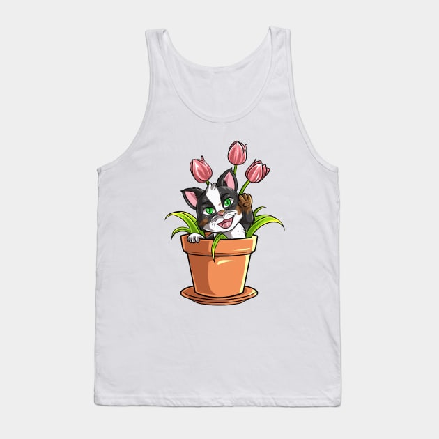 Purr-fectly Potted: Cute Cartoon Kitty in a Pot Tank Top by Alterllustration